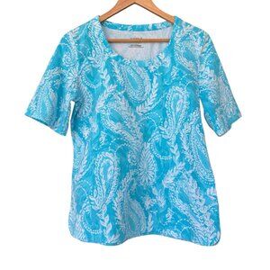 Talbots Tee Size Large Scoop Neck Short Sleeve T-Shirt Paisley